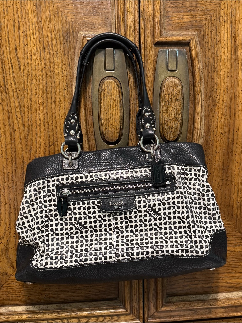 Coach Penelope Op Art Signature Black and White Shoulder Satchel